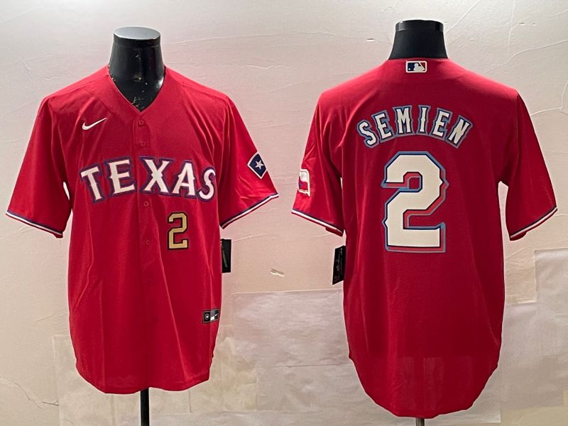 Men Texas Rangers #2 Semien Red Game 2025 Nike MLB Jersey style 2
